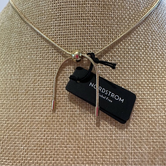 NWT Nordstrom Necklace gold w/ chain tassel on round pendant, sliding ball close - Picture 12 of 13